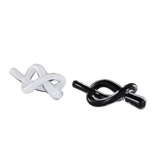 8.3" Black & White Glass Handmade Knot Sculptures, 2ct.